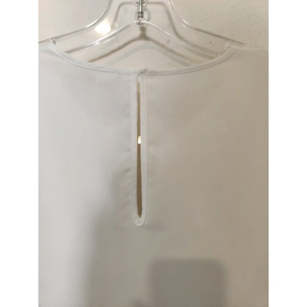 Michael Kors White Chiffon Top Peasant Elastic Smocked Sleeves Keyhole Front Med